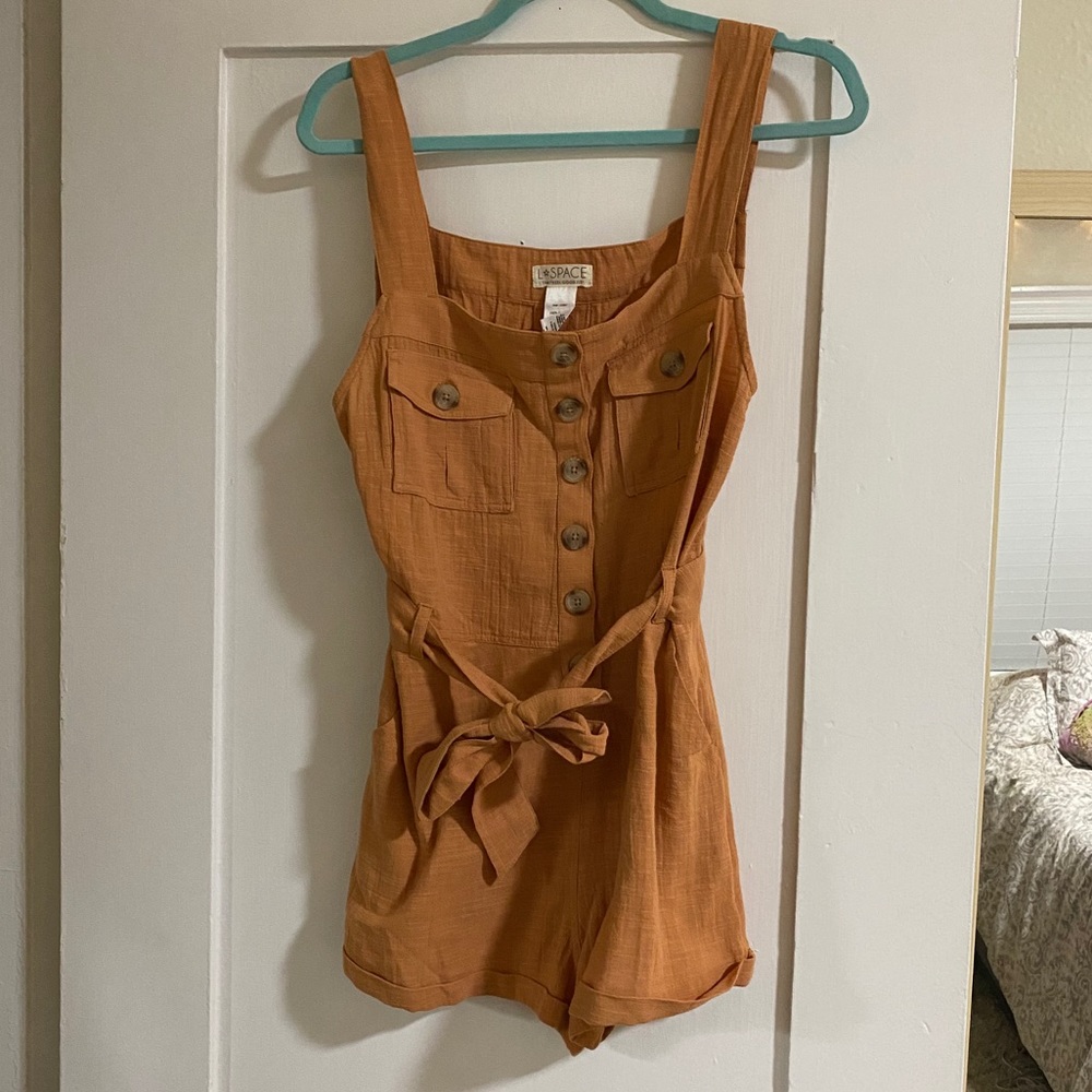 l*space Orange Button-Front Romper with Tie Waist